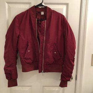 H&M burgundy cropped bomber jacket